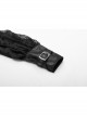 Applique Collar Front Chest Lace Frill Lantern Sleeve Back Waist Lace-Up Black Gothic Chiffon Flocking Blouse