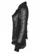 Applique Collar Front Chest Lace Frill Lantern Sleeve Back Waist Lace-Up Black Gothic Chiffon Flocking Blouse