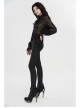 Applique Collar Front Chest Lace Frill Lantern Sleeve Back Waist Lace-Up Black Gothic Chiffon Flocking Blouse