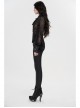 Applique Collar Front Chest Lace Frill Lantern Sleeve Back Waist Lace-Up Black Gothic Chiffon Flocking Blouse