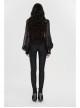 Applique Collar Front Chest Lace Frill Lantern Sleeve Back Waist Lace-Up Black Gothic Chiffon Flocking Blouse