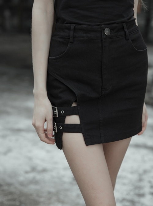 Steam Punk Female High Waist Elastic Metal Buckle Slim Fitting Skirt