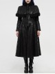 High Collar Small Cloak Decals Back Waist Lace-Up Black Gothic Imitation Fur Long Coat