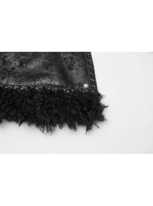 High Collar Small Cloak Decals Back Waist Lace-Up Black Gothic Imitation Fur Long Coat