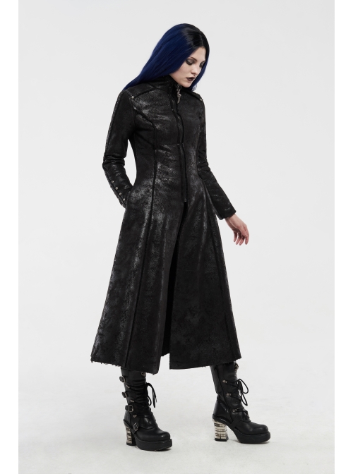 High Collar Small Cloak Decals Back Waist Lace-Up Black Gothic Imitation Fur Long Coat