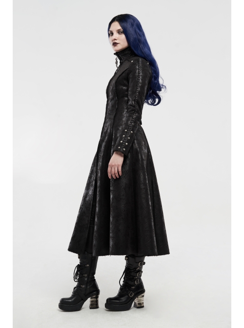 High Collar Small Cloak Decals Back Waist Lace-Up Black Gothic Imitation Fur Long Coat