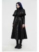 High Collar Small Cloak Decals Back Waist Lace-Up Black Gothic Imitation Fur Long Coat
