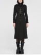 High Collar Metal Rivet Shoulder Epaulets Front Metal Hasp Long Sleeve Black Punk Twill Long Jacket