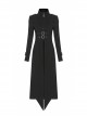 High Collar Metal Rivet Shoulder Epaulets Front Metal Hasp Long Sleeve Black Punk Twill Long Jacket