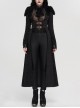 Fur Collar Front Leather Hasp Back Waist Lace-Up Black Punk Three-Dimensional Jacquard Long Coat