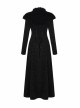 Fur Collar Front Leather Hasp Back Waist Lace-Up Black Punk Three-Dimensional Jacquard Long Coat