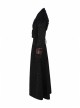 Fur Collar Front Leather Hasp Back Waist Lace-Up Black Punk Three-Dimensional Jacquard Long Coat