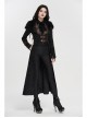 Fur Collar Front Leather Hasp Back Waist Lace-Up Black Punk Three-Dimensional Jacquard Long Coat
