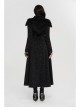 Fur Collar Front Leather Hasp Back Waist Lace-Up Black Punk Three-Dimensional Jacquard Long Coat