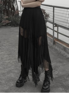 Steam Punk Feamle Casual Black Chiffon Lace Hem Skirt