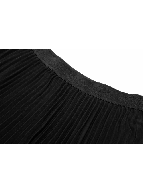 Steam Punk Feamle Casual Black Chiffon Lace Hem Skirt