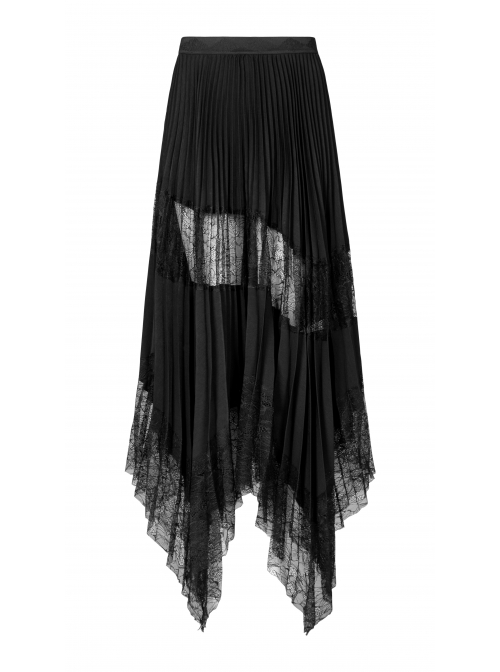 Steam Punk Feamle Casual Black Chiffon Lace Hem Skirt