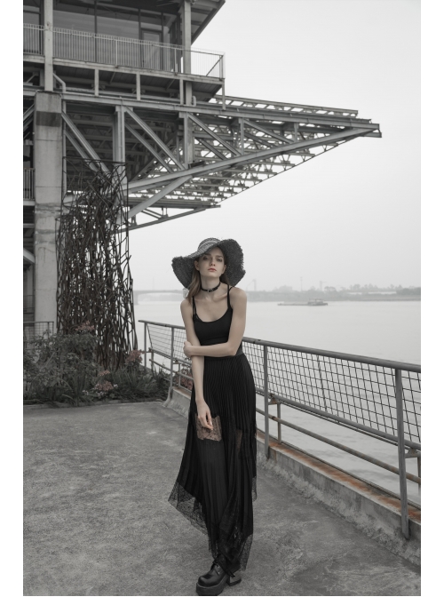 Steam Punk Feamle Casual Black Chiffon Lace Hem Skirt