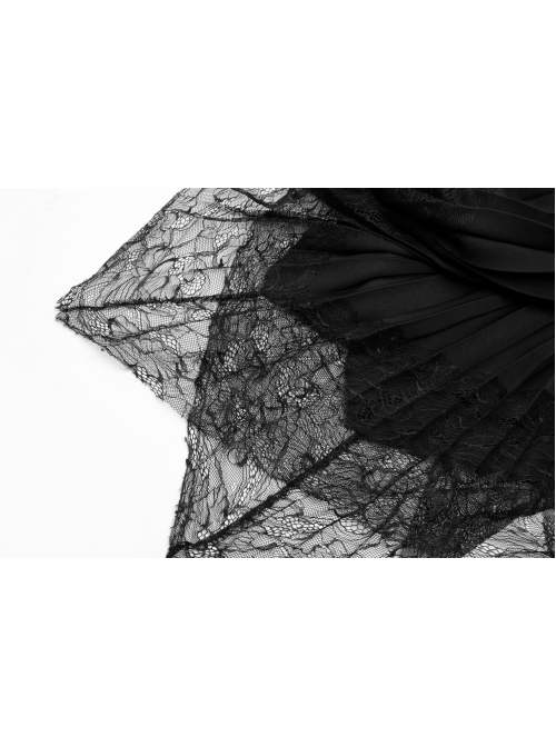 Steam Punk Feamle Casual Black Chiffon Lace Hem Skirt
