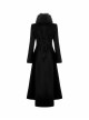 Fur Collar Front Embroidery Black Gem Pendant Long Sleeve Back Waist Lace-Up Black Gothic Long Wool Coat