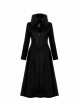 Fur Collar Front Embroidery Black Gem Pendant Long Sleeve Back Waist Lace-Up Black Gothic Long Wool Coat