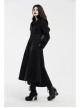 Fur Collar Front Embroidery Black Gem Pendant Long Sleeve Back Waist Lace-Up Black Gothic Long Wool Coat