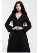 Fur Collar Front Embroidery Black Gem Pendant Long Sleeve Back Waist Lace-Up Black Gothic Long Wool Coat