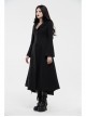 Fur Collar Front Embroidery Black Gem Pendant Long Sleeve Back Waist Lace-Up Black Gothic Long Wool Coat