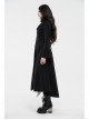 Fur Collar Front Embroidery Black Gem Pendant Long Sleeve Back Waist Lace-Up Black Gothic Long Wool Coat