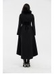 Fur Collar Front Embroidery Black Gem Pendant Long Sleeve Back Waist Lace-Up Black Gothic Long Wool Coat