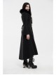 Fur Collar Front Embroidery Black Gem Pendant Long Sleeve Back Waist Lace-Up Black Gothic Long Wool Coat