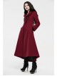 Fur Collar Front Embroidery Black Gem Pendant Long Sleeve Back Waist Lace-Up Red Gothic Long Wool Coat