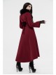 Fur Collar Front Embroidery Black Gem Pendant Long Sleeve Back Waist Lace-Up Red Gothic Long Wool Coat