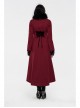 Fur Collar Front Embroidery Black Gem Pendant Long Sleeve Back Waist Lace-Up Red Gothic Long Wool Coat