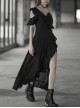 Punk Female Dark Lotus Leaf Irregular Hem Off-the-shoulder Chiffon Long Dress