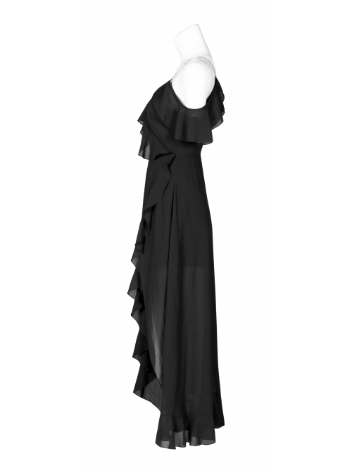 Punk Female Dark Lotus Leaf Irregular Hem Off-the-shoulder Chiffon Long Dress