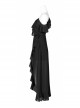 Punk Female Dark Lotus Leaf Irregular Hem Off-the-shoulder Chiffon Long Dress