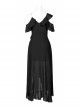 Punk Female Dark Lotus Leaf Irregular Hem Off-the-shoulder Chiffon Long Dress
