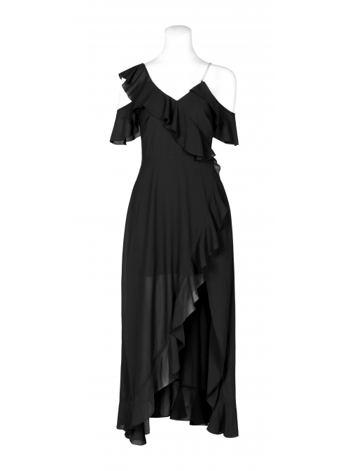 Punk Female Dark Lotus Leaf Irregular Hem Off-the-shoulder Chiffon Long Dress