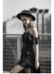 Punk Female Dark Lotus Leaf Irregular Hem Off-the-shoulder Chiffon Long Dress