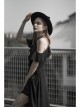 Punk Female Dark Lotus Leaf Irregular Hem Off-the-shoulder Chiffon Long Dress