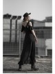 Punk Female Dark Lotus Leaf Irregular Hem Off-the-shoulder Chiffon Long Dress