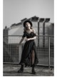 Punk Female Dark Lotus Leaf Irregular Hem Off-the-shoulder Chiffon Long Dress