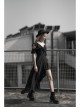 Punk Female Dark Lotus Leaf Irregular Hem Off-the-shoulder Chiffon Long Dress
