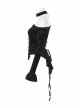 One-Work Collar Gem Choker Long Sleeve Flare Cuff Back Waist Lace-Up Black Gothic Embossed Velvet Blouse