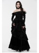 One-Work Collar Gem Choker Long Sleeve Flare Cuff Back Waist Lace-Up Black Gothic Embossed Velvet Blouse