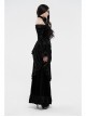 One-Work Collar Gem Choker Long Sleeve Flare Cuff Back Waist Lace-Up Black Gothic Embossed Velvet Blouse