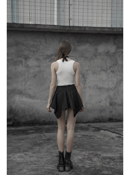 Steam Punk Female Casual Black High Waist Buckle Mini Skirt