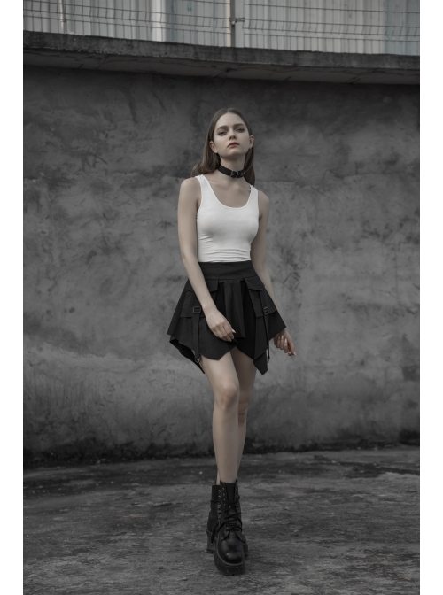Steam Punk Female Casual Black High Waist Buckle Mini Skirt