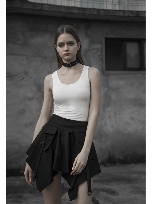 Steam Punk Female Casual Black High Waist Buckle Mini Skirt